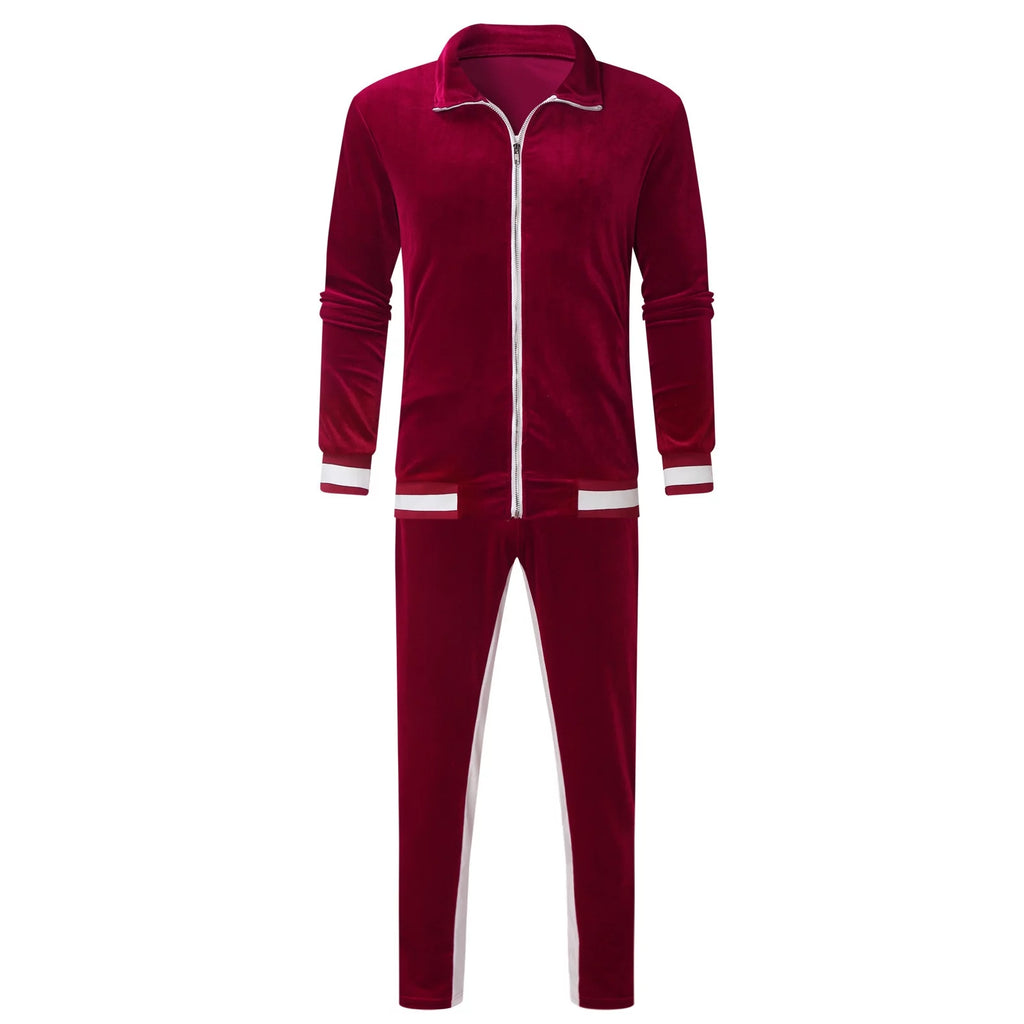 Conjunto Deportivo De Terciopelo Para Hombre, Conjunto Deportivo De Terciopelo Para Hombre 2023 2 Piezas Chaqueta De Invierno Cálida Con Zíper Completa Pantalones Deportivos Ropa Deportiva Conjunto Deportivo