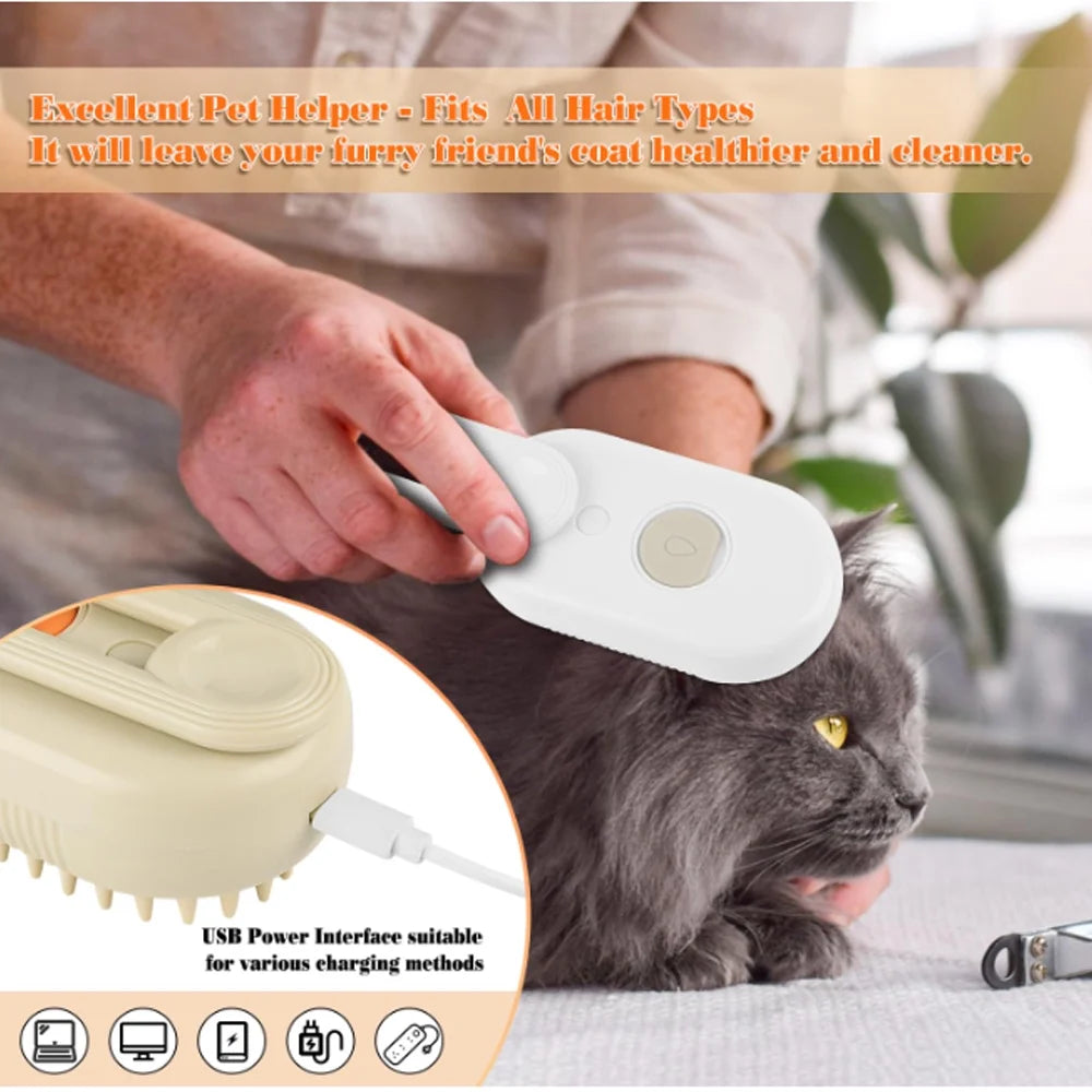 Cepillo De Vapor Para Gatos Autolimpiante 3 En 1 Actualizado: Cepillo Cálido Autolimpiante Para Gatos Con Cobertizo De Masaje Para Perros Y Gatos