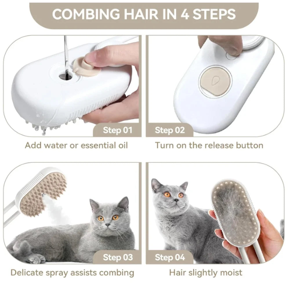 Cepillo De Vapor Para Gatos Autolimpiante 3 En 1 Actualizado: Cepillo Cálido Autolimpiante Para Gatos Con Cobertizo De Masaje Para Perros Y Gatos