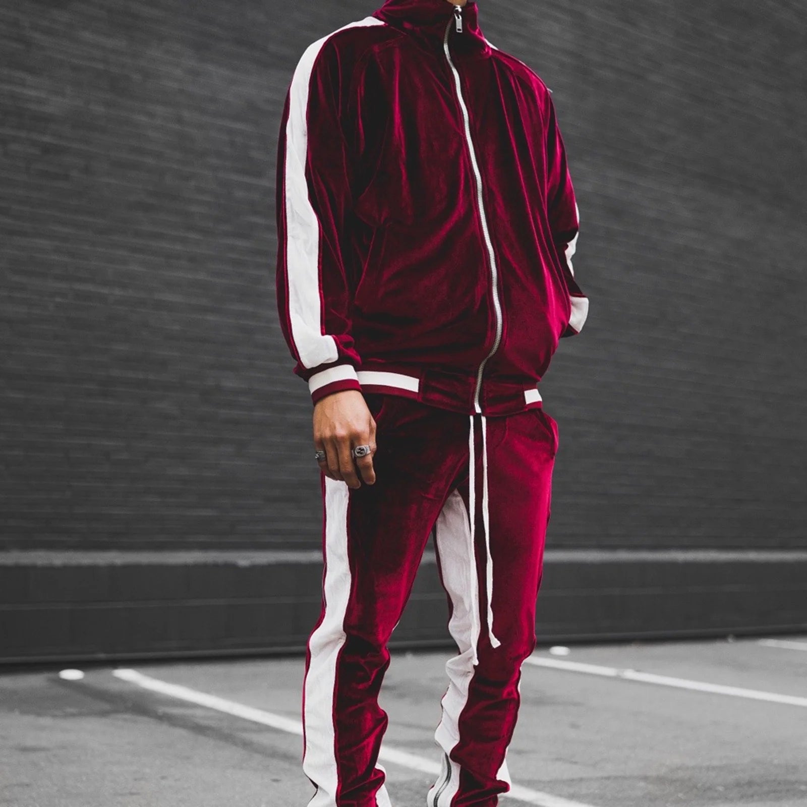 Conjunto Deportivo De Terciopelo Para Hombre, Conjunto Deportivo De Terciopelo Para Hombre 2023 2 Piezas Chaqueta De Invierno Cálida Con Zíper Completa Pantalones Deportivos Ropa Deportiva Conjunto Deportivo